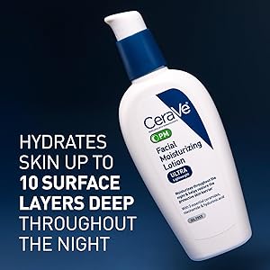 CERAVE PM FACIAL MOISTURIZING LOTION, NIGHT CREAM WITH HYALURONIC ACID AND NIACINAMIDE, ULTRA-LIGHTWEIGHT, OIL-FREE MOISTURIZER FOR FACE, 3 OUNCE - Image 3