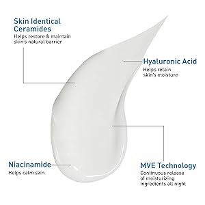 CERAVE PM FACIAL MOISTURIZING LOTION, NIGHT CREAM WITH HYALURONIC ACID AND NIACINAMIDE, ULTRA-LIGHTWEIGHT, OIL-FREE MOISTURIZER FOR FACE, 3 OUNCE - Image 4