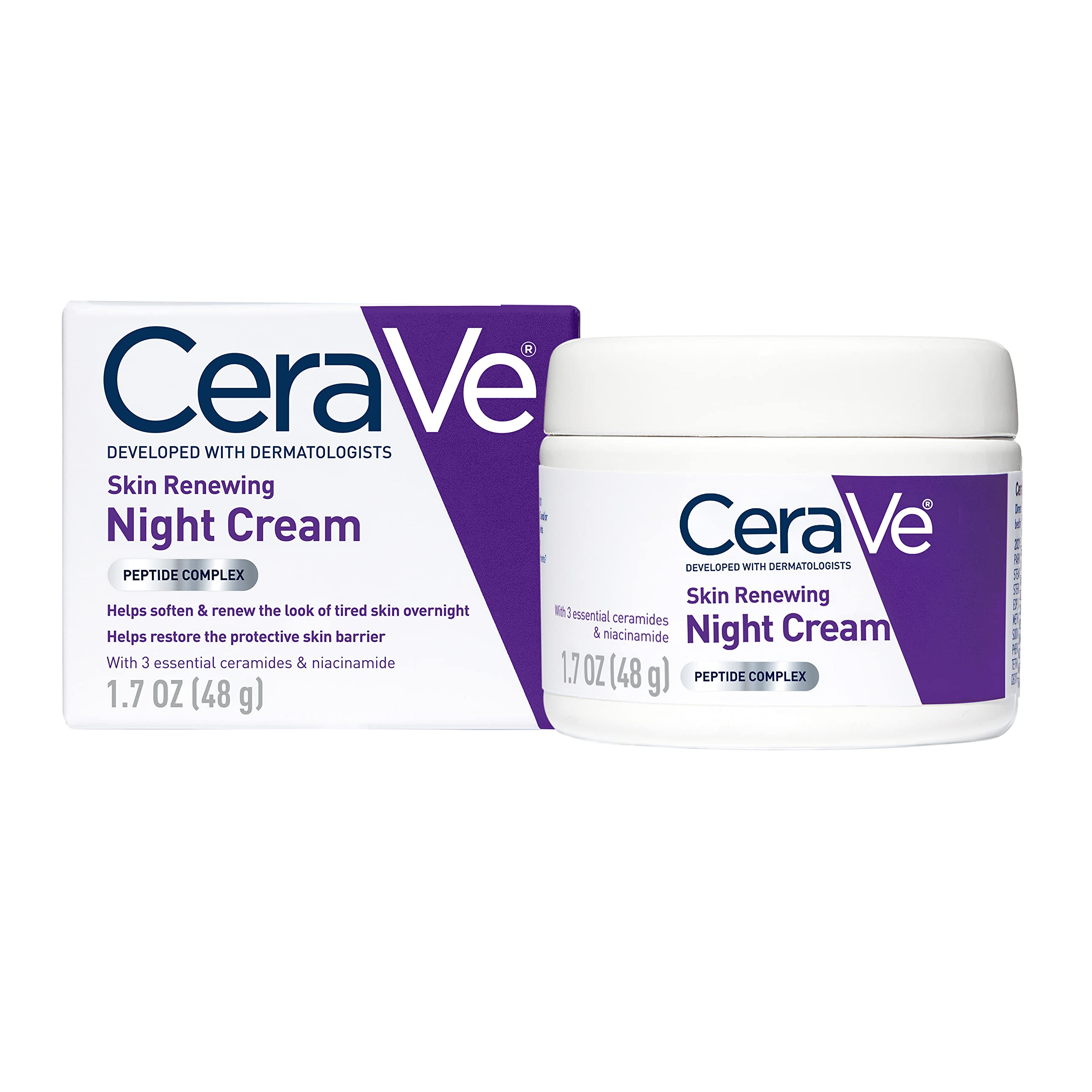 CERAVE SKIN RENEWING NIGHT CREAM, NIACINAMIDE, PEPTIDE COMPLEX, AND HYALURONIC ACID MOISTURIZER FOR FACE, 1.7 OUNCE, PACKAGING MAY VARY - Image 2